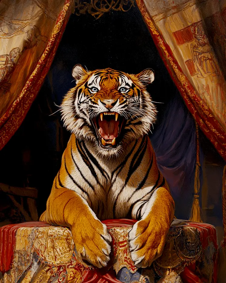 Circus Tiger - Animal Circus Clowns Wall Art Prints – 8″x10″ Artwork for 11″x14″ Frame