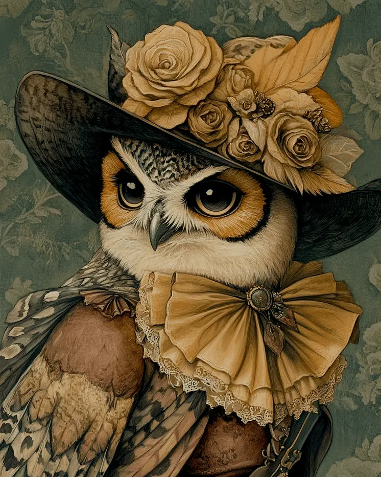 Ow lLady - Anthropomorphic Wall Art Prints – 8″x10″ Artwork for 11″x14″ Frame