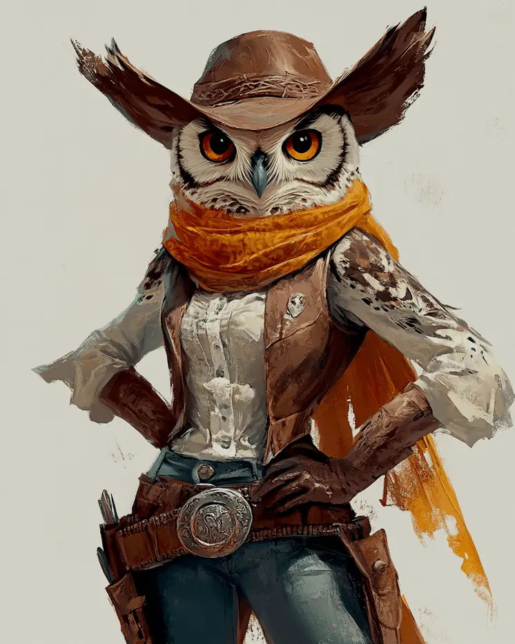 Owl Cowgirl - Anthropomorphic Wall Art Prints – 8″x10″ Artwork for 11″x14″ Frame