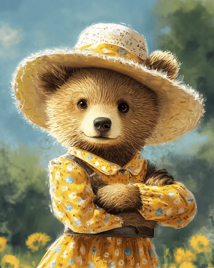 Stubborn Bear Cub Cowgirl - Anthropomorphic Wall Art Prints – 8″x10″ Artwork for 11″x14″ Frame