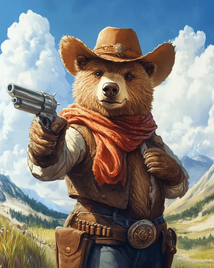 Bear Cowboy Gunslinger - Anthropomorphic Wall Art Prints – 8″x10″ Artwork for 11″x14″ Frame