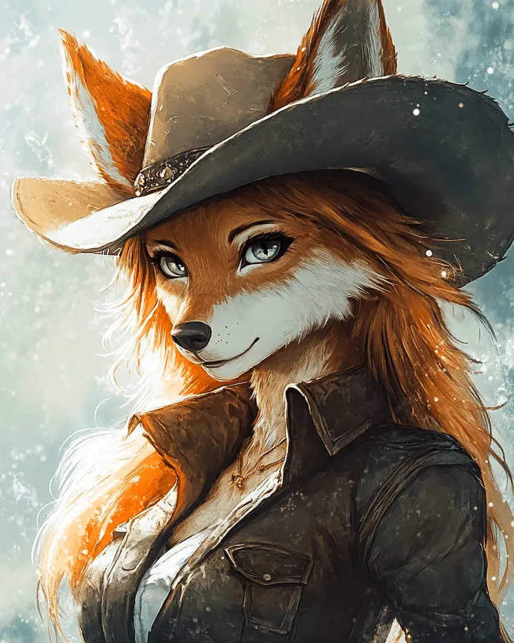 Foxy Cowgirl - Anthropomorphic Wall Art Prints – 8″x10″ Artwork for 11″x14″ Frame
