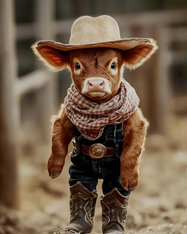 Calf Cowboy - Anthropomorphic Wall Art Prints – 8″x10″ Artwork for 11″x14″ Frame
