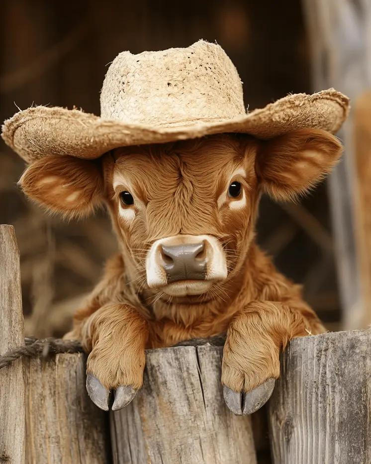 Calf Cowboy Cowhand - Anthropomorphic Wall Art Prints – 8″x10″ Artwork for 11″x14″ Frame