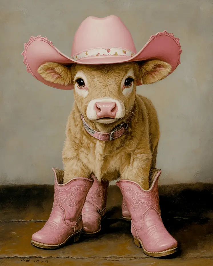 Calf Cowgirl - Anthropomorphic Wall Art Prints – 8″x10″ Artwork for 11″x14″ Frame