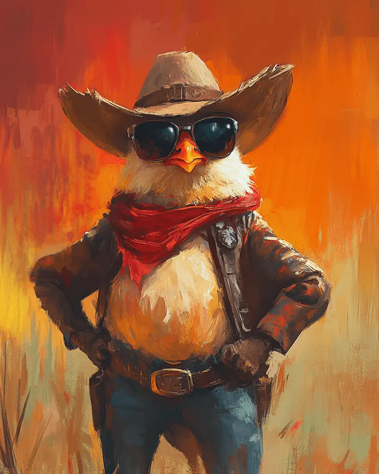 Chicken Cowboy Ranch Foreman - Anthropomorphic Wall Art Prints – 8″x10″ Artwork for 11″x14″ Frame