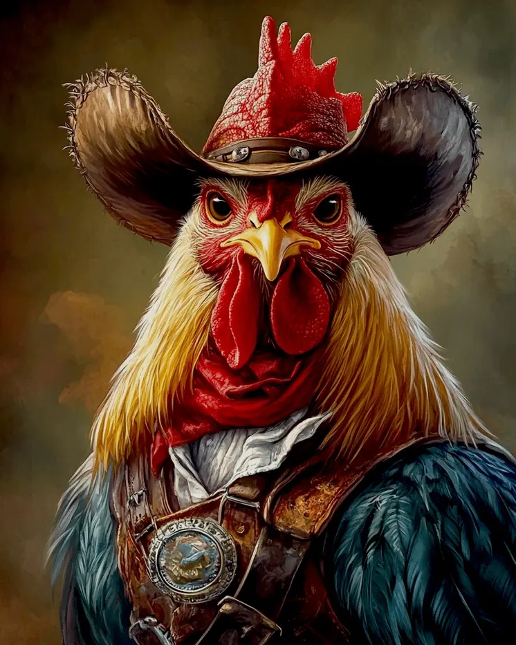 Cowboy Chicken Ranch Boss - Anthropomorphic Wall Art Prints – 8″x10″ Artwork for 11″x14″ Frame