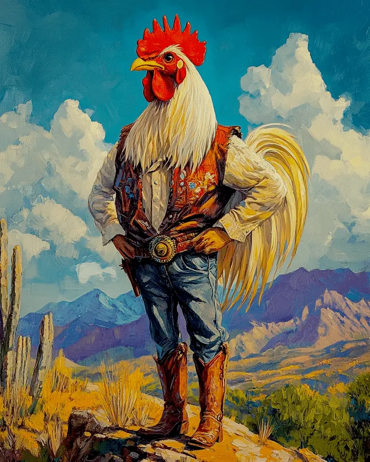 Cowboy Chicken Dude - Anthropomorphic Wall Art Prints – 8″x10″ Artwork for 11″x14″ Frame
