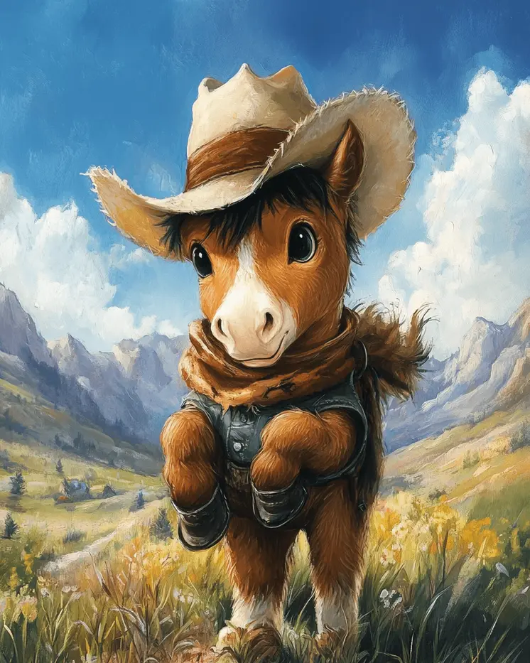Bucking Cowboy Colt Art - Anthropomorphic Wall Art Prints – 8″x10″ Artwork for 11″x14″ Frame