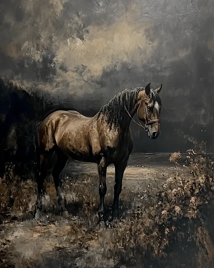 Black Horse on Stormy Night - Animal Still Life Wall Art Prints – 8″x10″ Artwork for 11″x14″ Frame