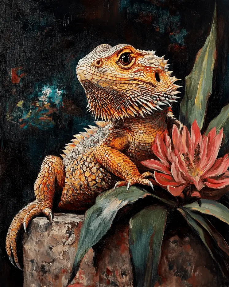 Bearded Dragon Portrait - Animal Still Life Wall Art Prints – 8″x10″ Artwork for 11″x14″ Frame
