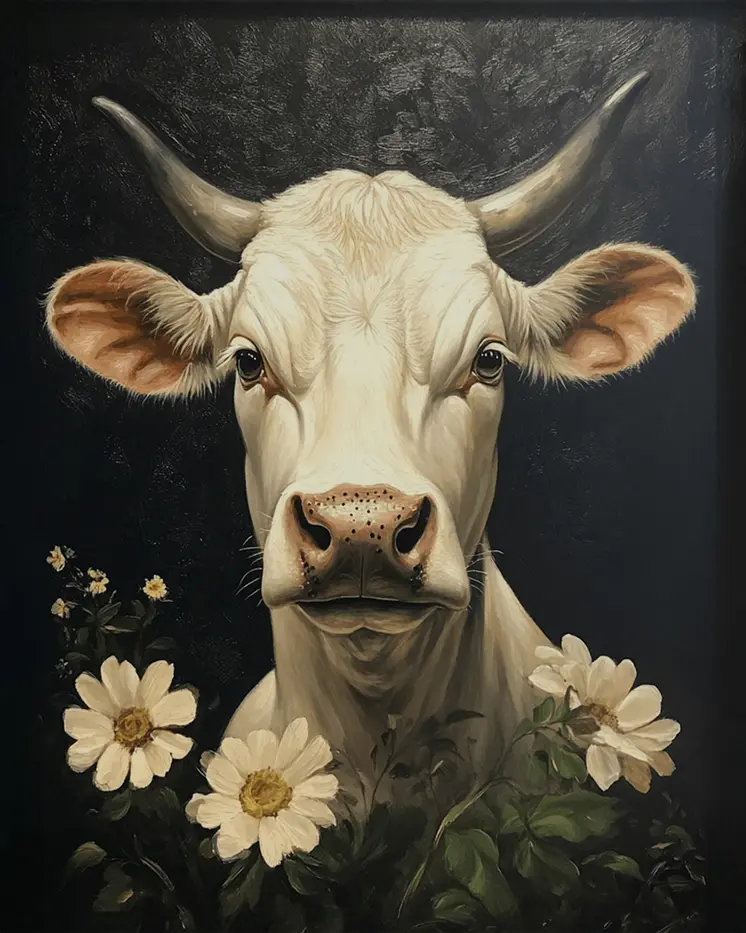 White Bull Portrait - Animal Still Life Wall Art Prints – 8″x10″ Artwork for 11″x14″ Frame