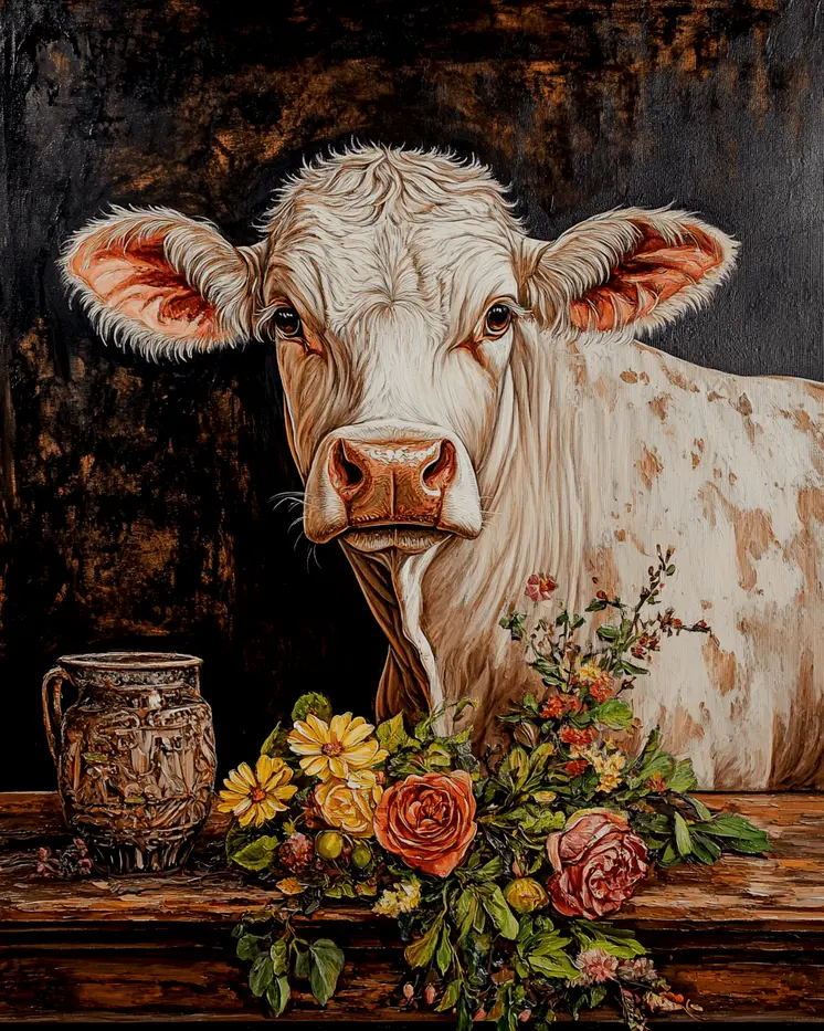 Young Cow Portrait - Animal Still Life Wall Art Prints – 8″x10″ Artwork for 11″x14″ Frame