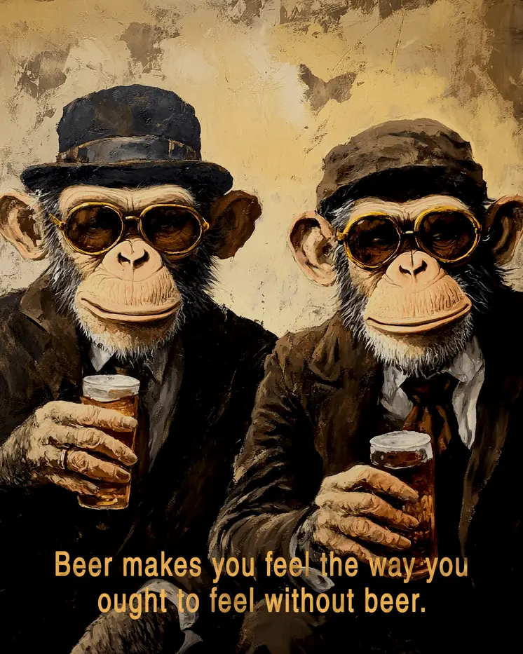 Beer Makes You Feel - Monkey Animal Memes – 8″x10″ Artwork in 11″x14″ Mat