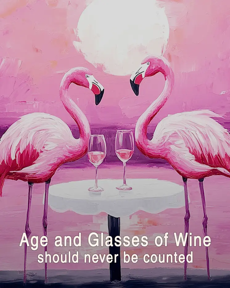 Age and Wine - Flamingo Animal Memes – 8″x10″ Artwork in 11″x14″ Mat
