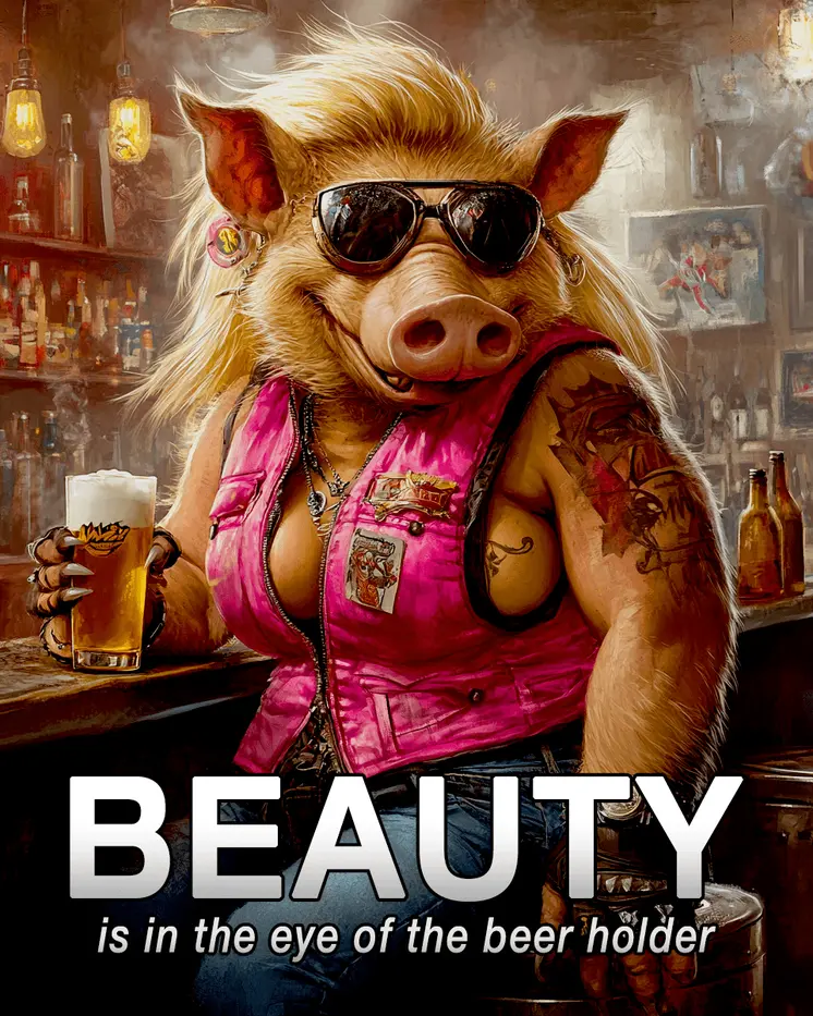 Beauty is in the Eye of the Beerholder - Warthog Animal Memes – 8″x10″ Artwork in 11″x14″ Mat