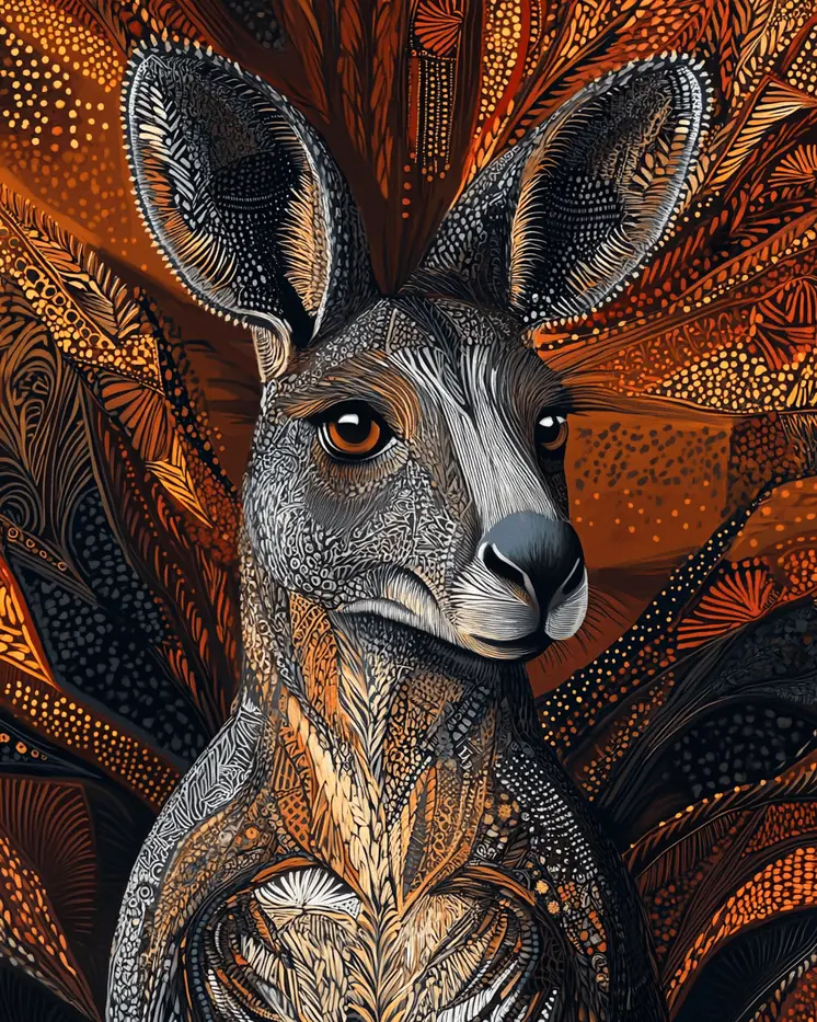 Kangaroo Portrait - Australian Wildlife Wall Art Prints – 8″x10″ Artwork for 11″x14″ Frame