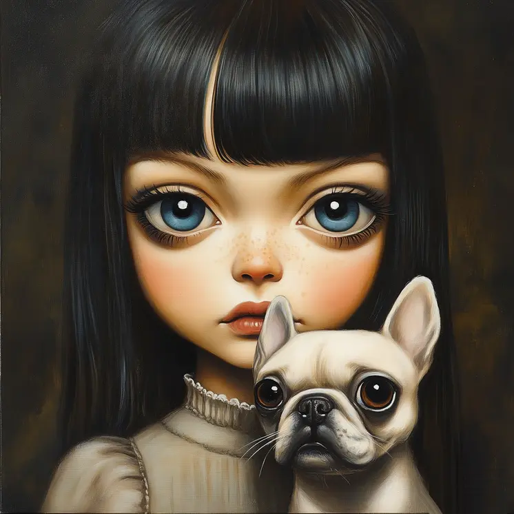 Little Girl and French Bulldog Mate: Big Eyes, Low Brow, High Brow Art Wall Prints 8"x10" for 11" x 14" Frames