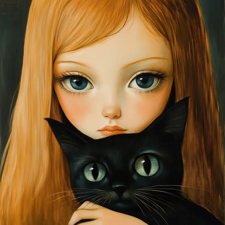 My Black Velvet Cat: Big Eyes Low Brow, High Brow Art Wall Art Prints - 8"x10" Art Print for 11"x14" Frame