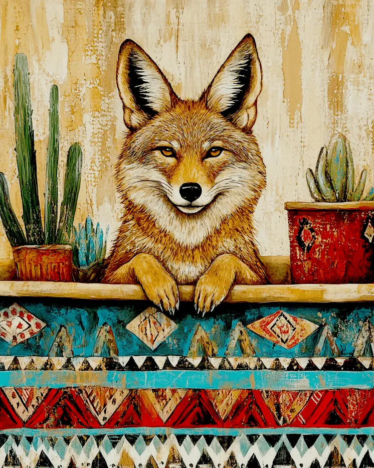 Coyote Still-Life - Southwest Bathroom Wall Art Prints – 8″x10″ Artwork for 11″x14″ Frame