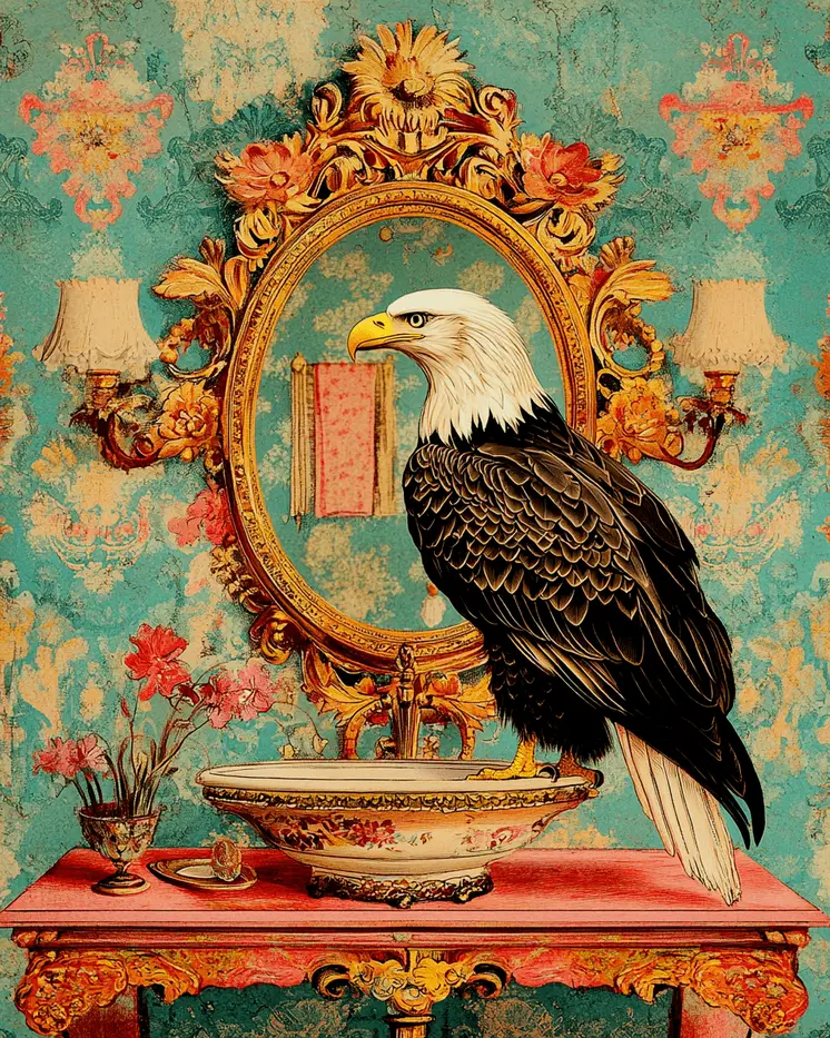Bald Eagle Looking in Mirror - Bathroom Wall Art Prints – 8″x10″ Artwork for 11″x14″ Frame