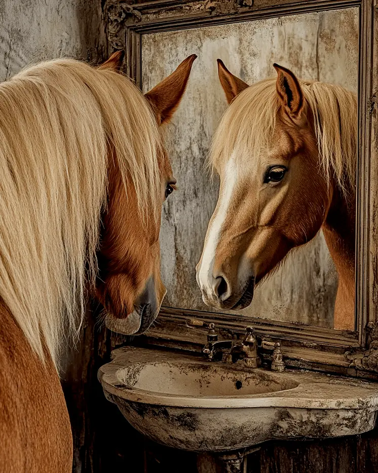 Horse Looking in a Mirror - Bathroom Wall Art Prints – 8″x10″ Artwork for 11″x14″ Frame
