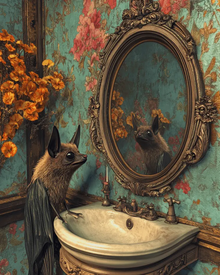 Bat Looking in a Mirror - Bathroom Wall Art Prints – 8″x10″ Artwork for 11″x14″ Frame