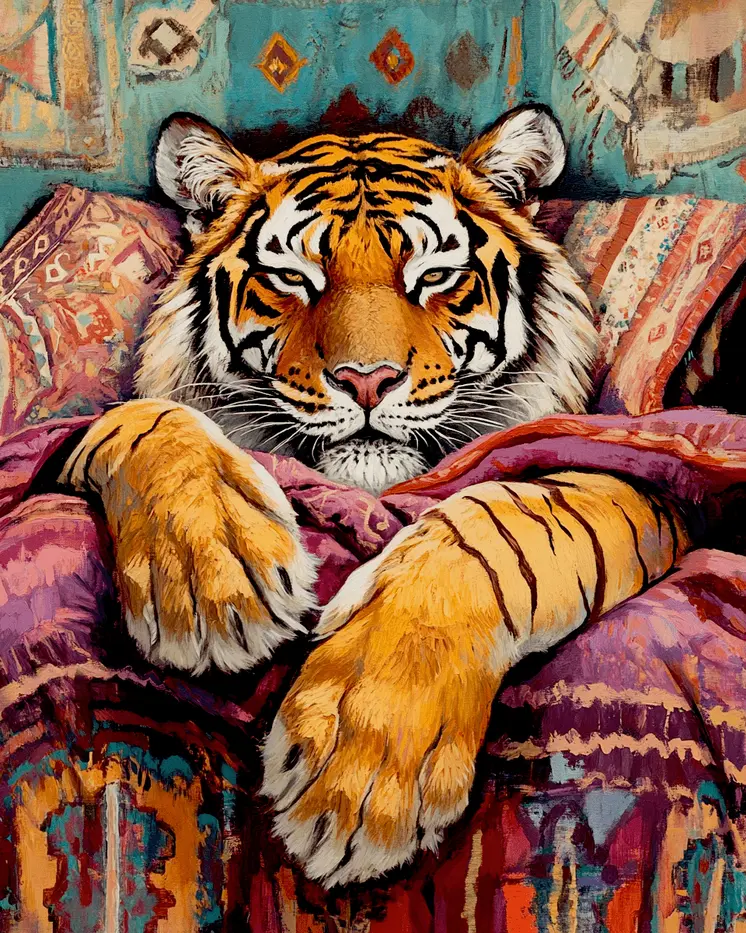 Tiger in Bed - Bedroom Art Prints – 8″x10″ Artwork in 11″x14″ Mat