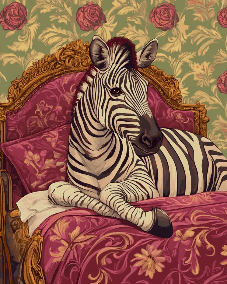 Zebra Lounging in Bed - Bedroom Art Prints – 8″x10″ Artwork in 11″x14″ Mat