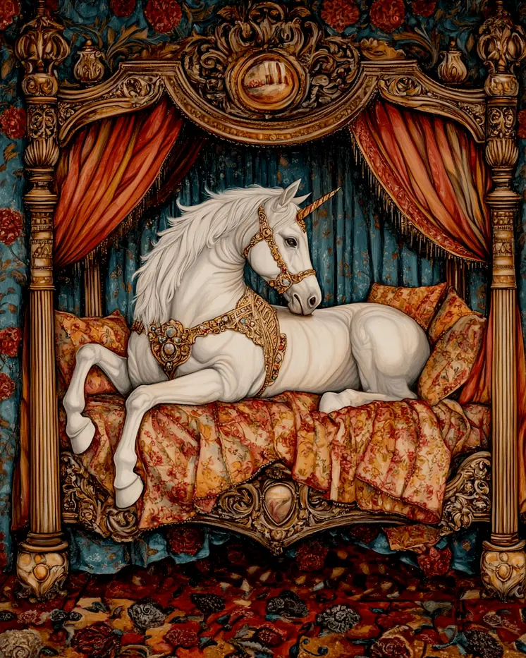 Unicorn in Bed - Bedroom Art Prints – 8″x10″ Artwork in 11″x14″ Mat