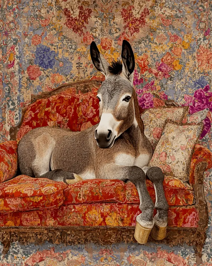 Donkey on Chaise Lounge - Bedroom Art Prints – 8″x10″ Artwork in 11″x14″ Mat