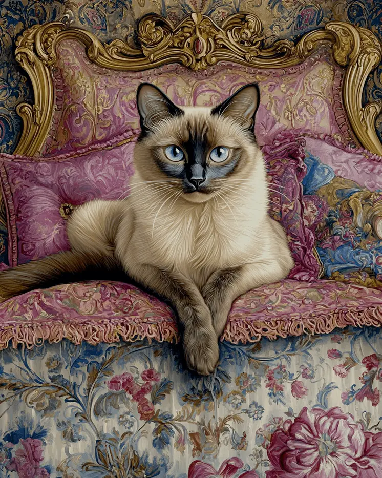 Siamese Cat in Bed - Bedroom Art Prints – 8″x10″ Artwork in 11″x14″ Mat
