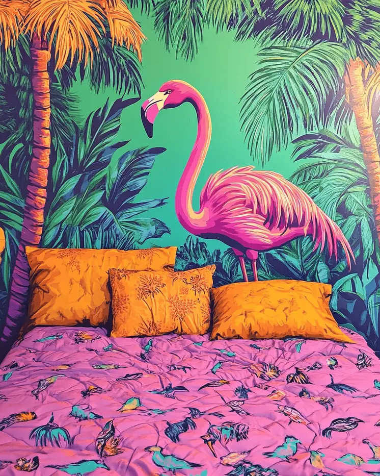 Pink Flamingo Wall - Bedroom Art Prints – 8″x10″ Artwork in 11″x14″ Mat