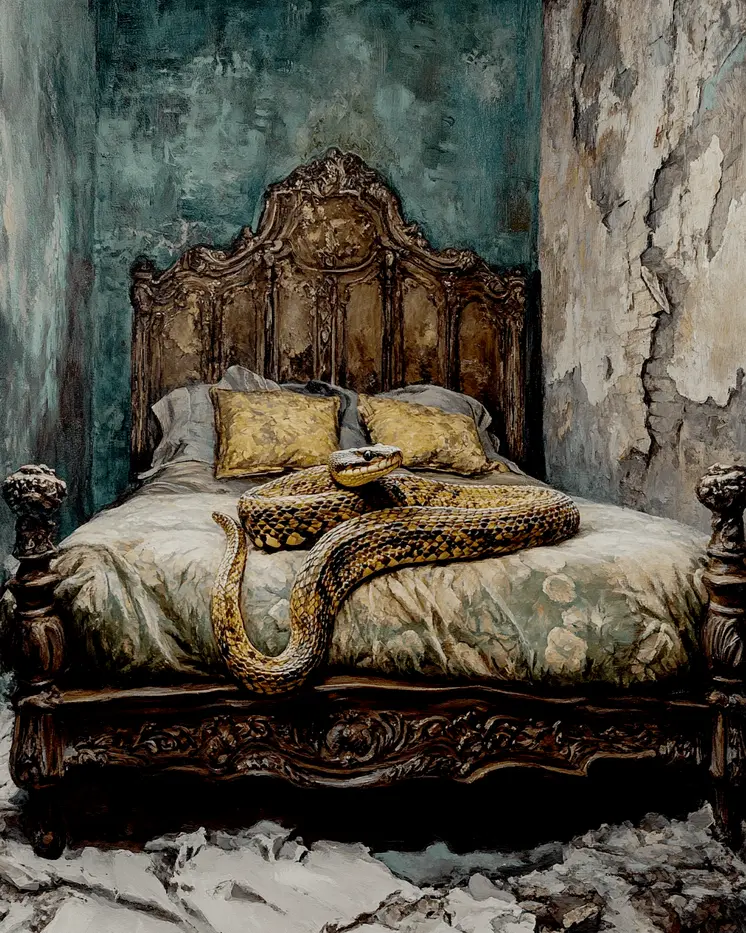 Snake on Bed - Bedroom Art Prints – 8″x10″ Artwork in 11″x14″ Mat