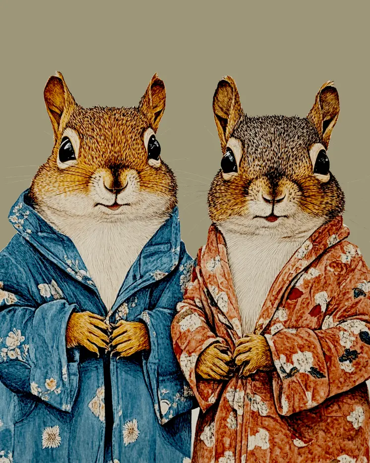 Two Squirrels in Bed - Bedroom Art Prints – 8″x10″ Artwork in 11″x14″ Mat