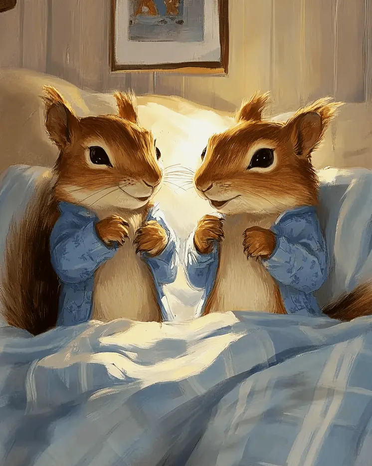 A Pair of Squirrels in Bed - Bedroom Art Prints – 8″x10″ Artwork in 11″x14″ Mat