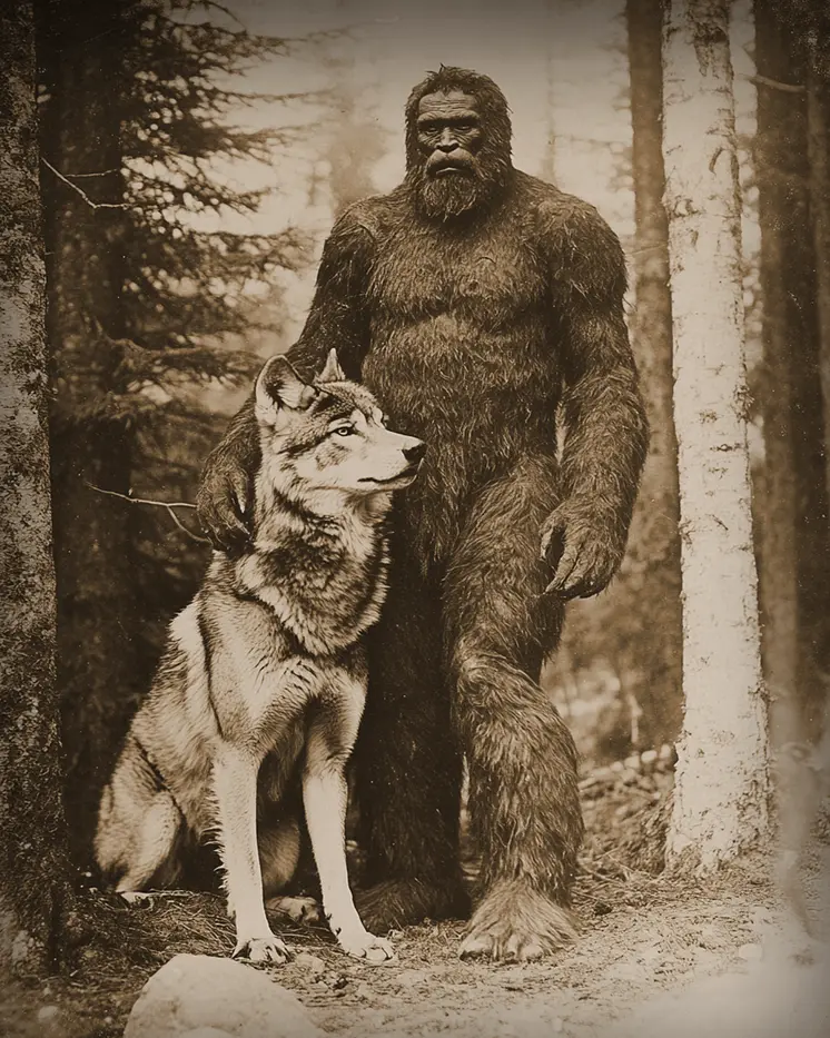 Wolf Companion - Bigfoot and Sasquatch Wall Art Prints – 8″x10″ Artwork in 11″x14″ Mat