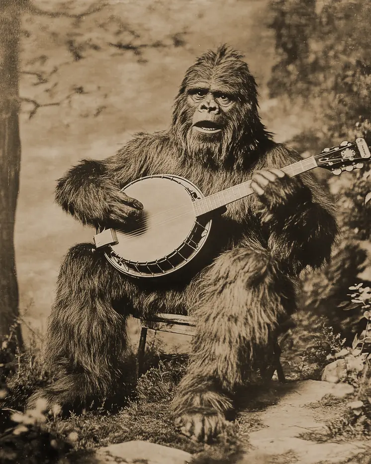 Bigfoot Banjo Bob by the Lake - Art Prints – 8″x10″ Artwork in 11″x14″ Mat