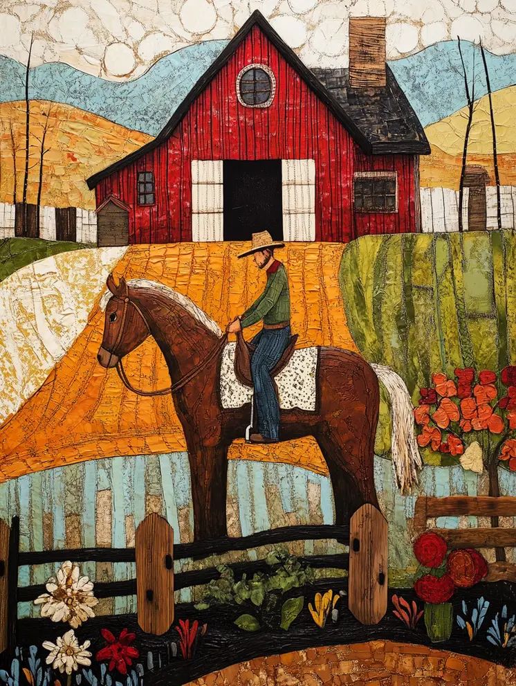 Cowboy Under Marbled Sky Folk Art - Cowgirl and Cowboy Folk Art Prints  8"x10" Artwork for 11"x14" Frame