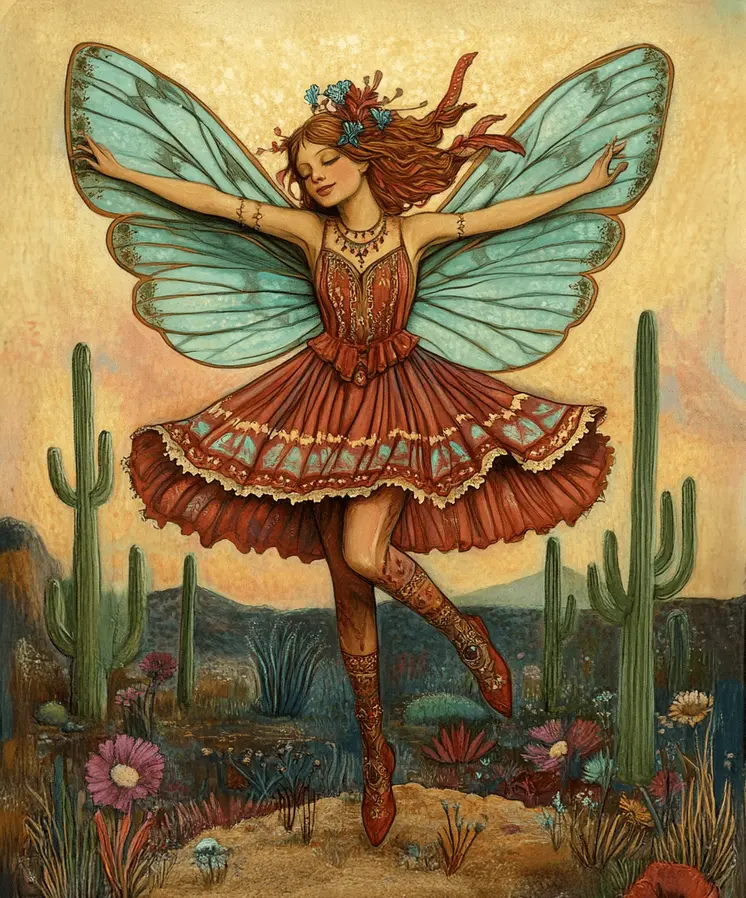 Southwest Fairy Dance - Southwestern Fairies Wall Art Prints – 8″x10″ Artwork for 11″x14″ Frame
