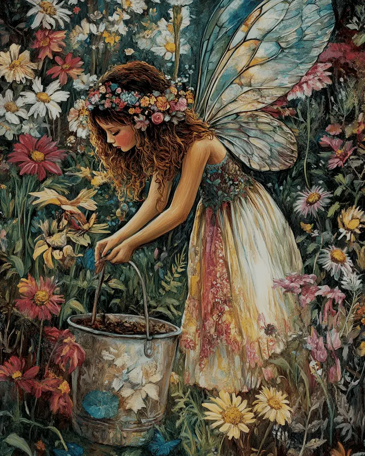 Gardening Fairy - Fairies Wall Art Prints – 8″x10″ Artwork for 11″x14″ Frame