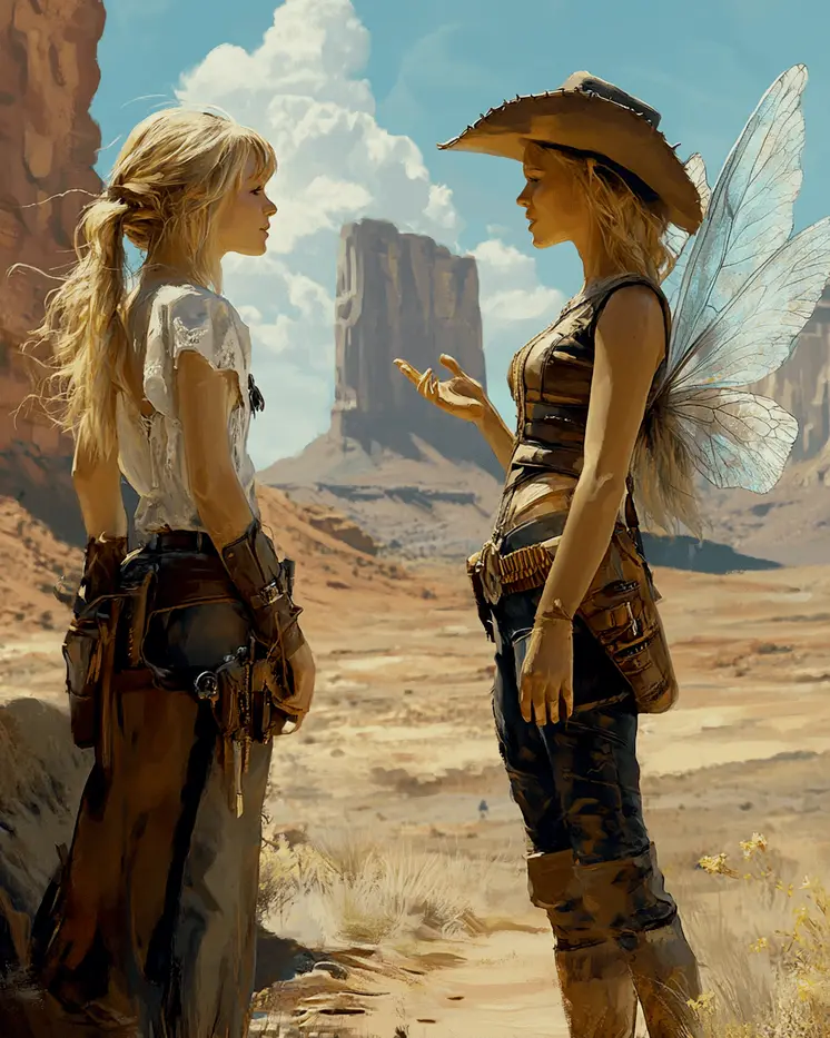 Fairy Talking to Cowgirl - Fairies Wall Art Prints – 8″x10″ Artwork for 11″x14″ Frame