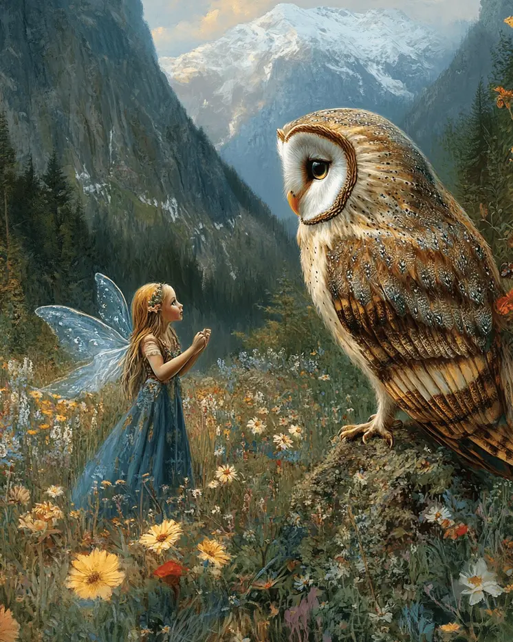 Fairy Confiding in a Owl - Fairies Wall Art Prints – 8″x10″ Artwork for 11″x14″ Frame