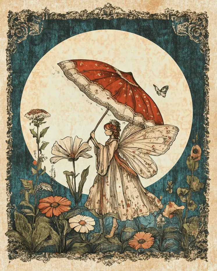 Fairy with Umbrella - Fairies Wall Art Prints – 8″x10″ Artwork for 11″x14″ Frame