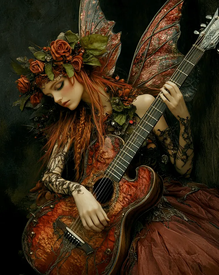 Fairy Playing Guitar - Fairies Wall Art Prints – 8″x10″ Artwork for 11″x14″ Frame