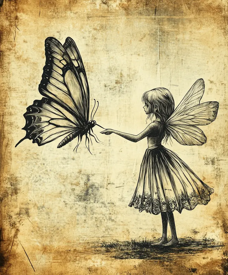 Fairy Feeding Butterfly - Fairies Wall Art Prints – 8″x10″ Artwork for 11″x14″ Frame