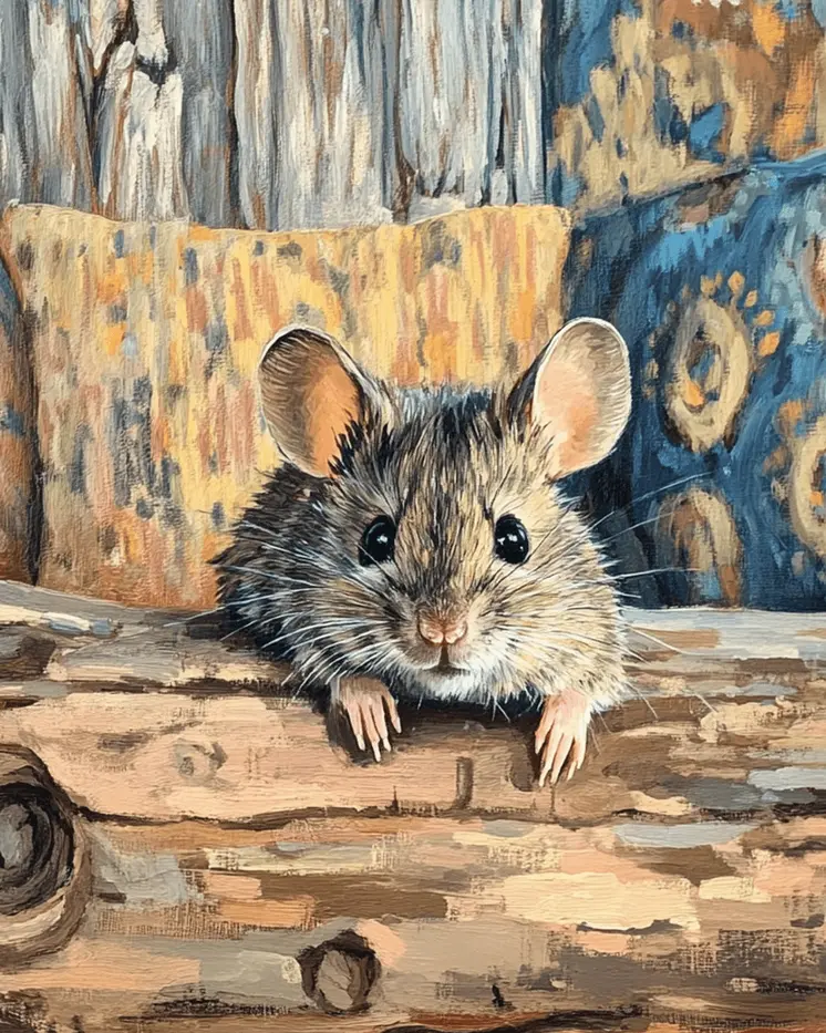 Mouse on the Cushions - Log Cabin Companions Wall Art Prints – 8″x10″ Artwork for 11″x14″ Frame