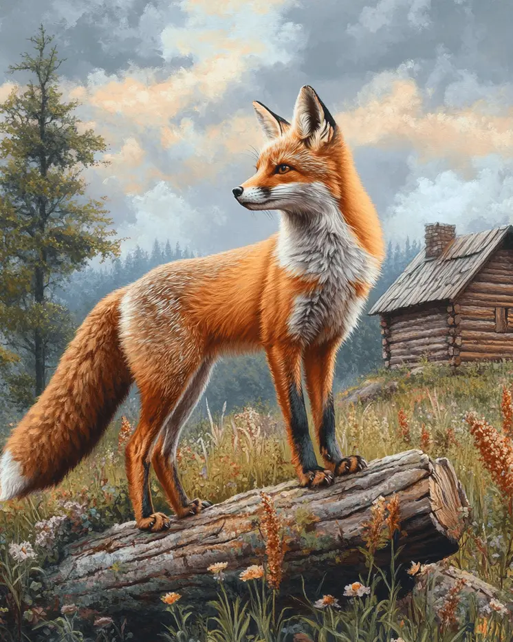 Red Fox Passing By - Log Cabin Companions Wall Art Prints – 8″x10″ Artwork for 11″x14″ Frame