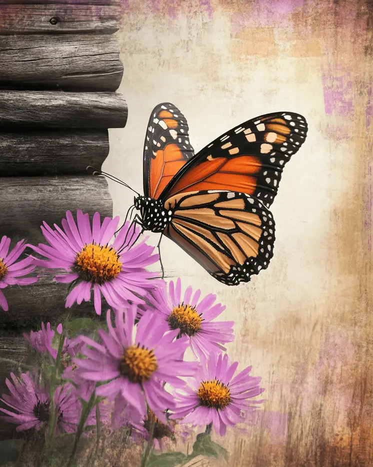 Monarch on Asters - Log Cabin Companions Wall Art Prints – 8″x10″ Artwork for 11″x14″ Frame
