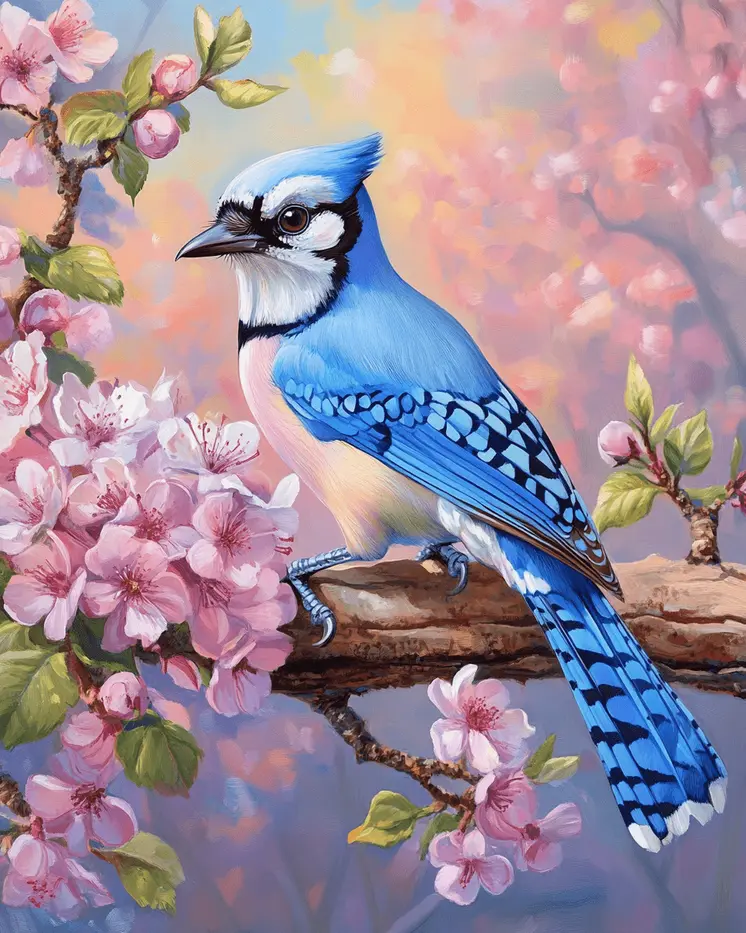 Bluejay in Springtime - Log Cabin Companions Wall Art Prints – 8″x10″ Artwork for 11″x14″ Frame